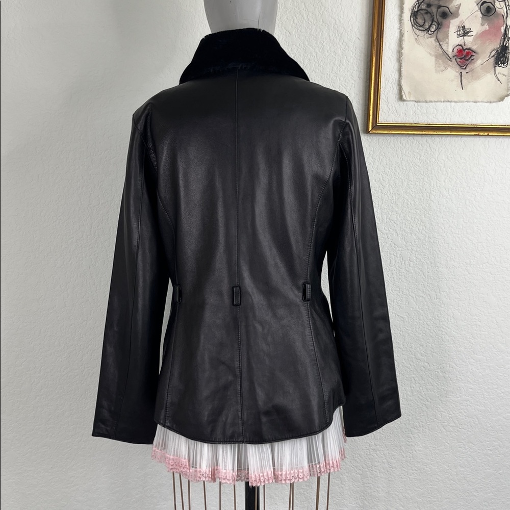 Winlit Leather Jacket Fur Collar Belted Midi Thinsulate - Picture 7 of 10